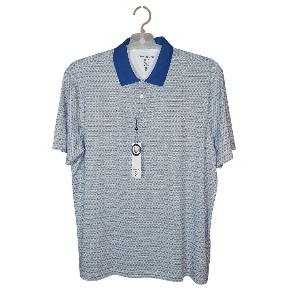 Kenneth Cole Golf Mens XL Blue Short Sleeve Polo Shirt Geometric Print - NEW